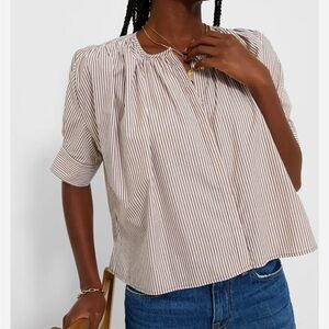 Tuckernuck Darby Blouse, Mahogany and White Striped, Size Large